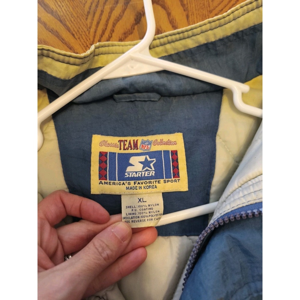 Vintage Starter Dallas Cowboys NFL Jacket Blue Cream Quilted XL 90s Sideline - Picture 4 of 16